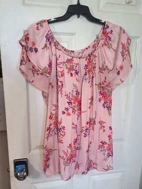 Terra & Sky Light Pink Floral Flutter Sleeve Top
